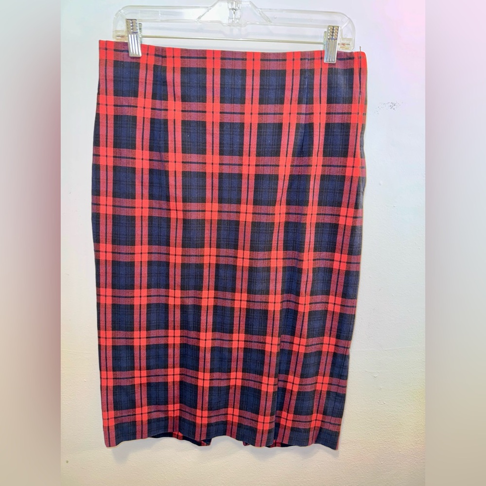 Zara Red and Black Plaid Pencil Skirt